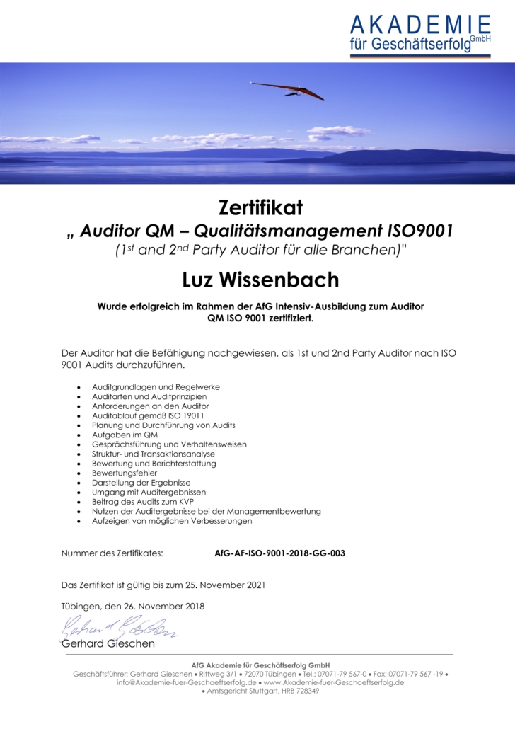 Zertifikat Ausbildung 9001 Luz Wissenbach